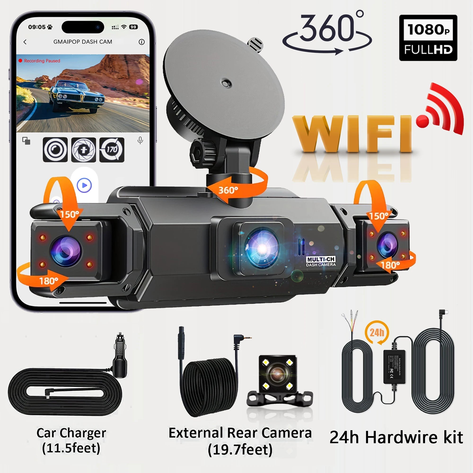 Dashcam for Cars 4 Channel Black Box WiFi Driving Camera FHD 1080P Night Vision Loop Recording Add Hardwire Kit Car Accessories Car Mobile World