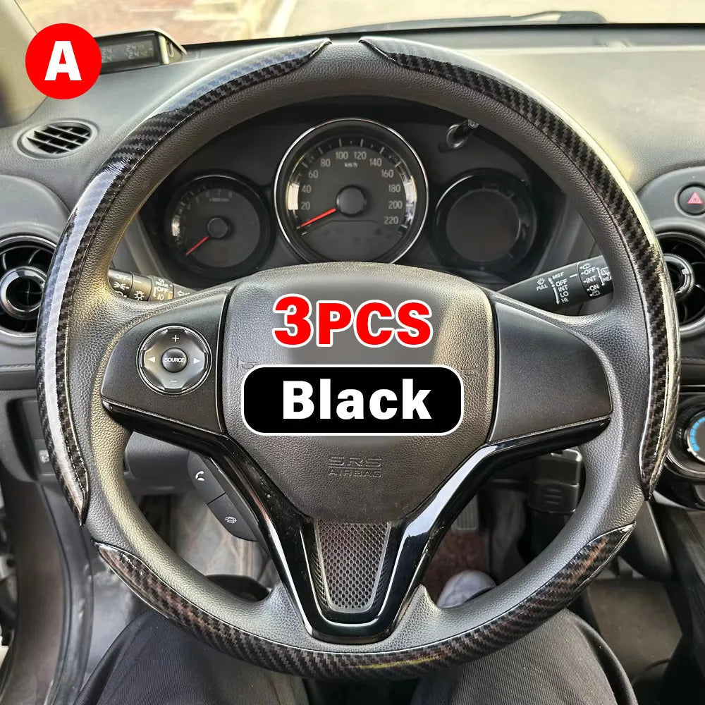 3PCS Car Steering Wheel Cover Warm Winter 38cm Round Steery Wheel Universa Glossy Laser Carbon Fiber Auto Interior Accessories CM World