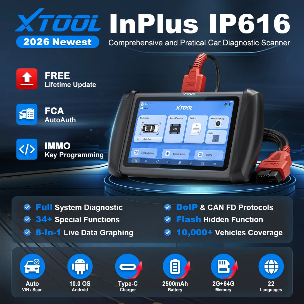 XTOOL InPlus IP616 All System Car Diagnostic Tools Automotive Scanner 34+ Reset Build-in FCA All Function Lifetime Free Update CM World