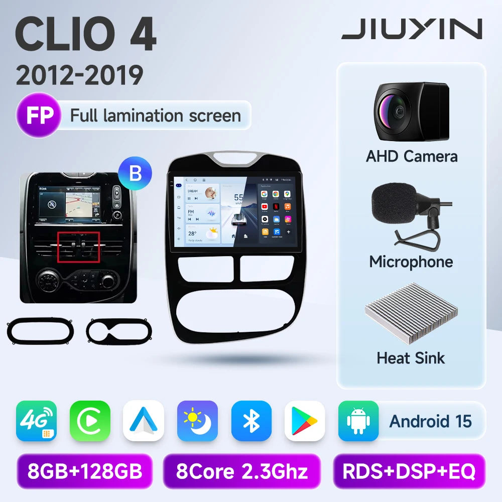 JIUYIN Android 15 Wireless CarPlay Auto Car Radio For Renault Clio 4 ZOE 2012-2019 Intelligent Systems DSP SWC RDS GPS FM BT CM World