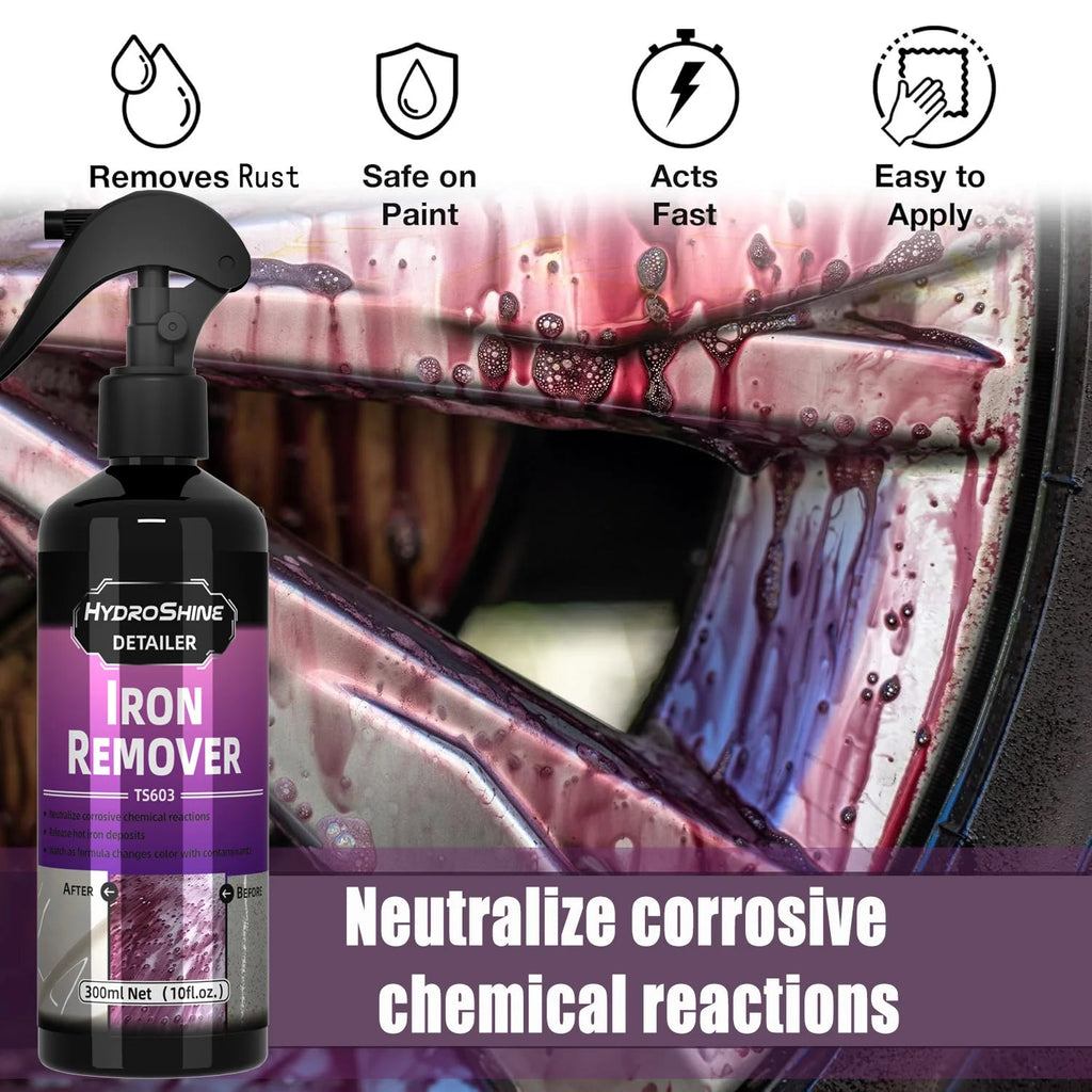 Hydroshine Iron Remover Car Detailing Fallout Spray Decontamination Kit Rust Remover Spray for Brake Rim Metal Surface Particles CM World