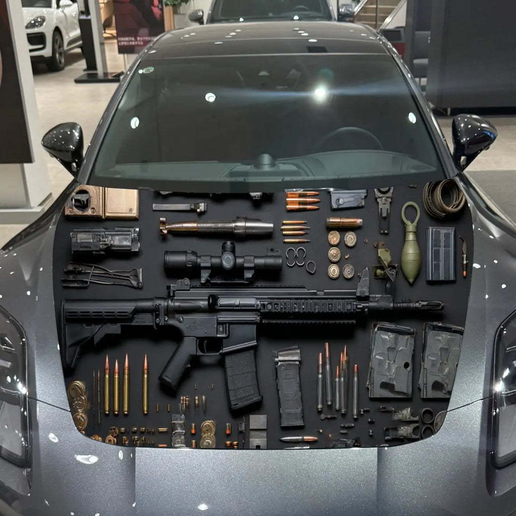 Firearms Pattern PVC Car Hood Wraps, Self-Adhesive Waterproof Car Bonnet Decal Sticker, Car Decoration Protection Stickers for T