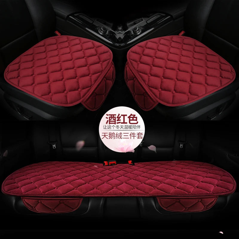 Thickened car seat cushion plush short plush anti slip warm seat cushion seat three piece set winter universal plush winter CM World