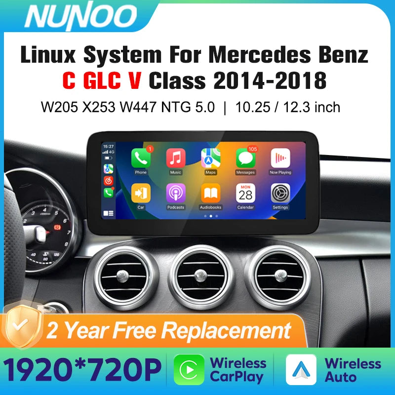 Wireless Carplay Screen For Mercedes C Class W205 GLC X253 C180 C200 300 350 2015-2018 Car Multimedia Player Android Auto Radio CM World
