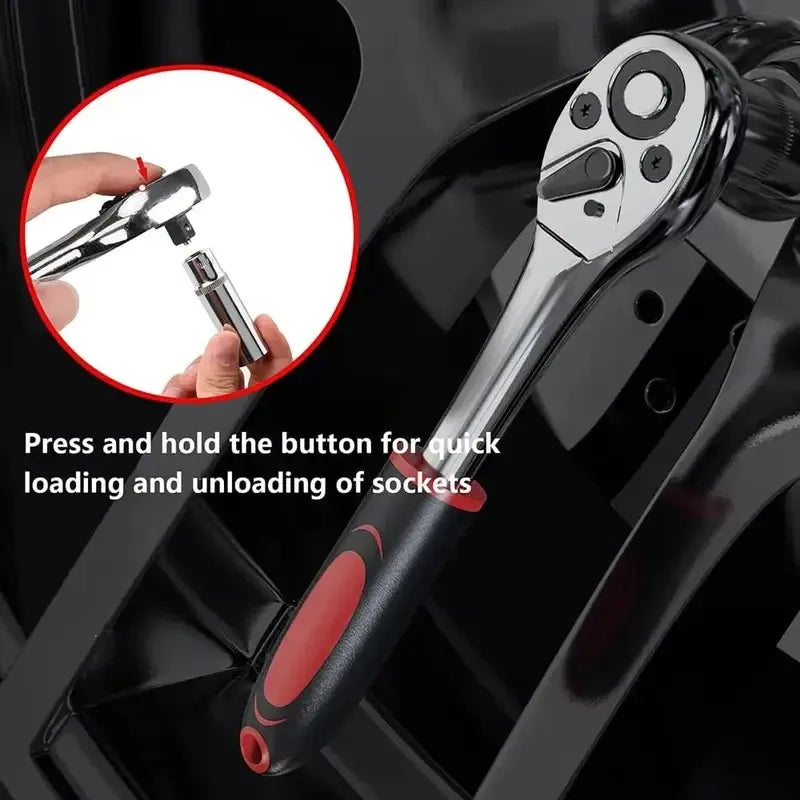 46Pcs 1/4 Inch Metric Ratchet Socket Wrench Set with Extension Bar, Portable Repair Tool Kit for Auto Household Maintenance