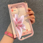 Romantic Pink Lily Clear Phone Case For iPhone 17 16 15 14 13 12 11 Pro Max 17 Air Plus 2 in 1 Candy Color Silicone Soft Cover