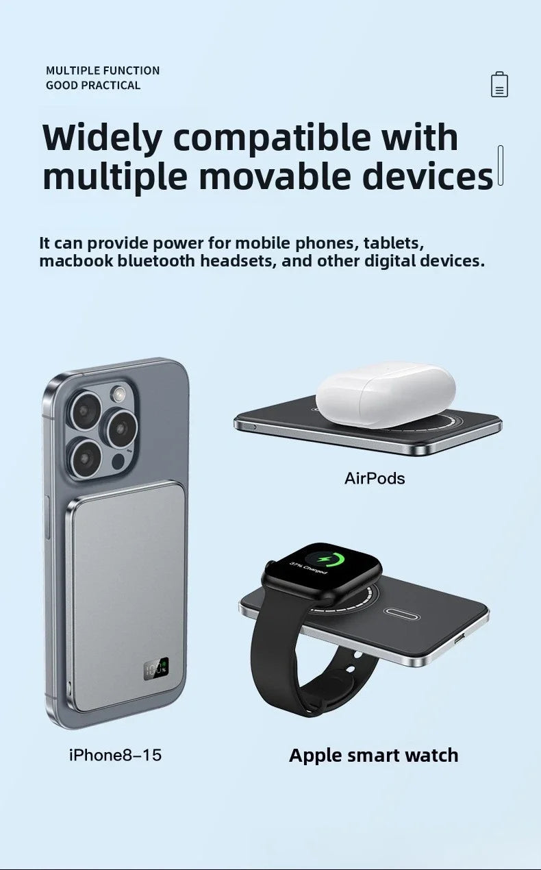 CCC certification Thin Power Bank Ultra for MagSafe Magnetic Wireless Fast Charging Portable Battery Display for watch Airpods