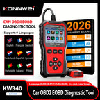KONNWEI KW340 Car OBD2 Diagnostic Tool CAN EOBD 3in1 Engine Battery Test Read Clear Fault Code Real-Time Data O2 Inspection Tool CM World