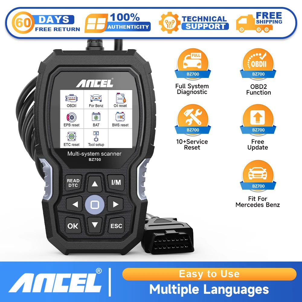 ANCEL BZ700 OBD2 Automotive Scanner for Mercedes Benz Sprinter Smart All System ABS SRS SAS Oil Reset Diesel Car Diagnostic Tool