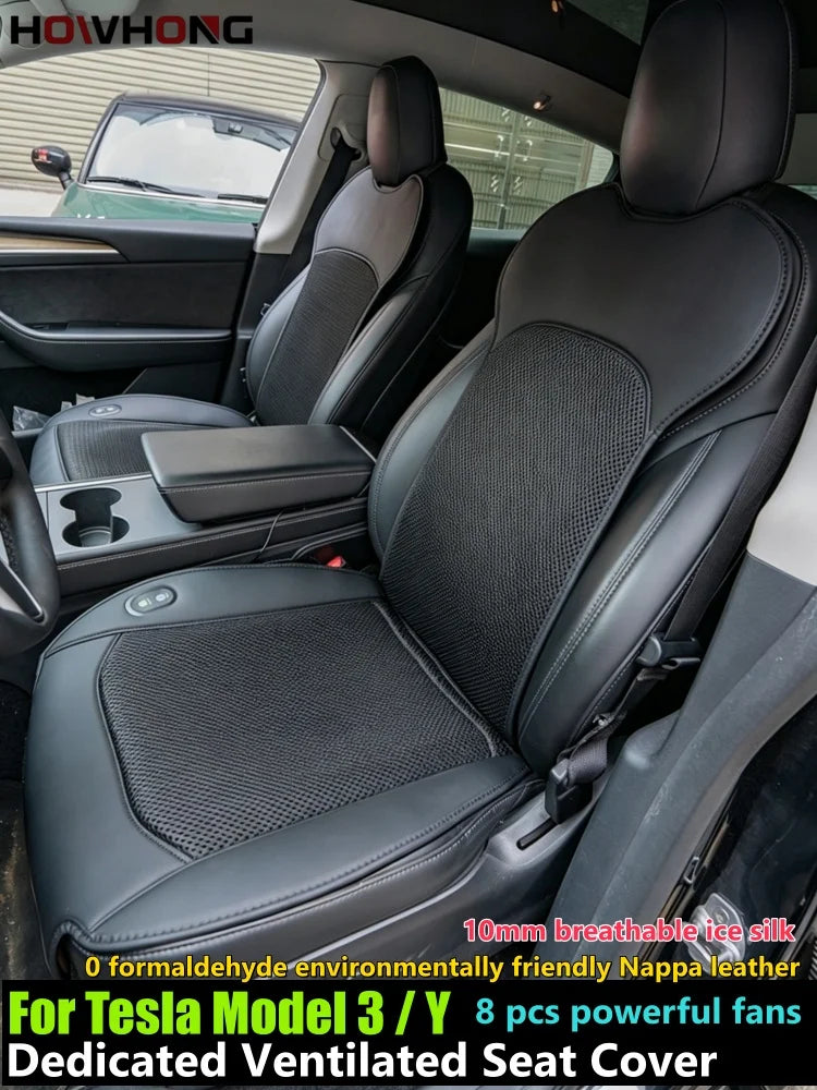 For Tesla Model 3 Y S X Ventilation Seats Cover Summer Cool Breathable with Fan Ventilated Ice Silk Seat Cushion Car Accessories