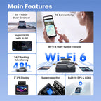 DDPAI Z50 Pro Dash Cam 4K Car DVR 3"IPS Screen 5GHz WiFi GPS ADAS 24H Parking Monitor Front and Rear Dashcam Car Camera Car Mobile World