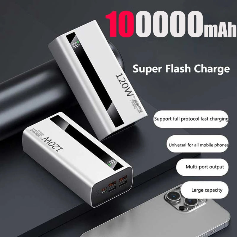 VIVO 1000000mAh Large Capacity Power Bank Digital Display 120W Fast Charging Outdoor Power Supply For Xiaomi Huawei iPhone 2026 Car Mobile World