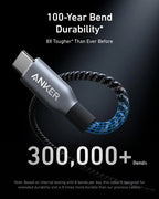 Anker Prime USB C to USB C Cable, 240W 3ft Fast Charging USB C Cable, Upcycled-Braided Nylon with 100-Year Bend Durability