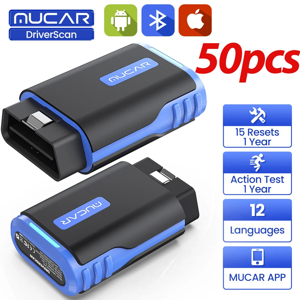 10-50pcs MUCAR DriverScan OBD2 Scanner Diagnostic Tool Full System Diagnosis 15 Reset Bi-directional Bluetooth Code Reader