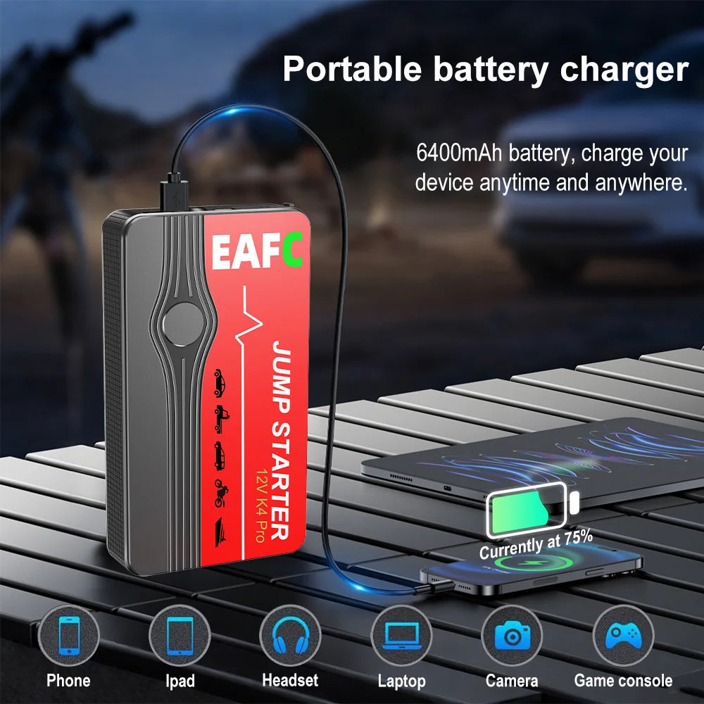 2000A/1200A High Power Car Battery Jump Starter Portable Car Battery Booster Charger Booster Power Bank Starting Device USB Port