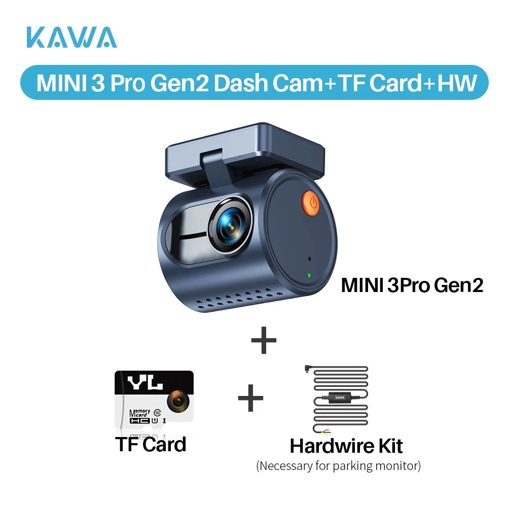 Dash cam KAWA MINI3 Pro Gen2 Car Dvr 2K Auto Video Recorder Upgrade Car Camera,WiFi&APP/Voice Control,Night Vision Tiny Dashcam Car Mobile World