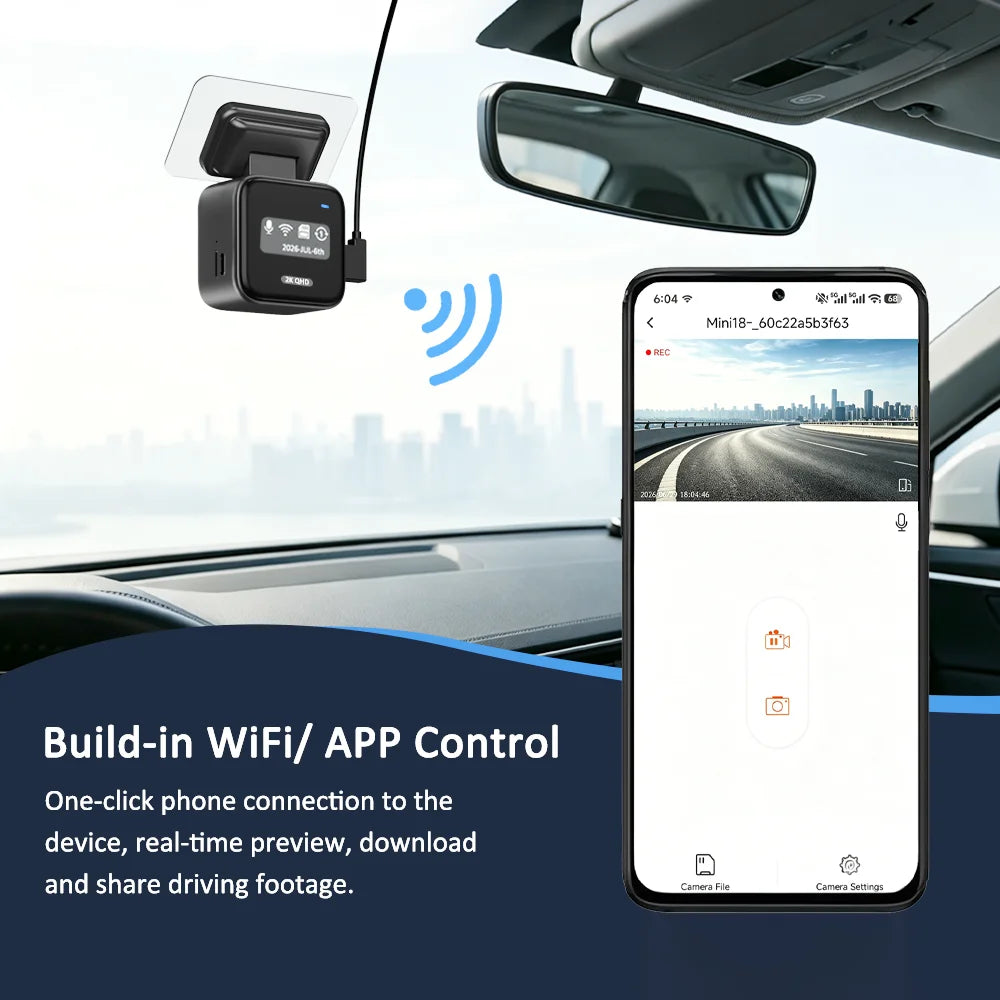 ZKCAMSPY Mini Car DVR 2K Tiny Dash Cam WiFi APP Control Night Vision 24 Parking Loop Recording G-Sensor Video Recorder Dashcam