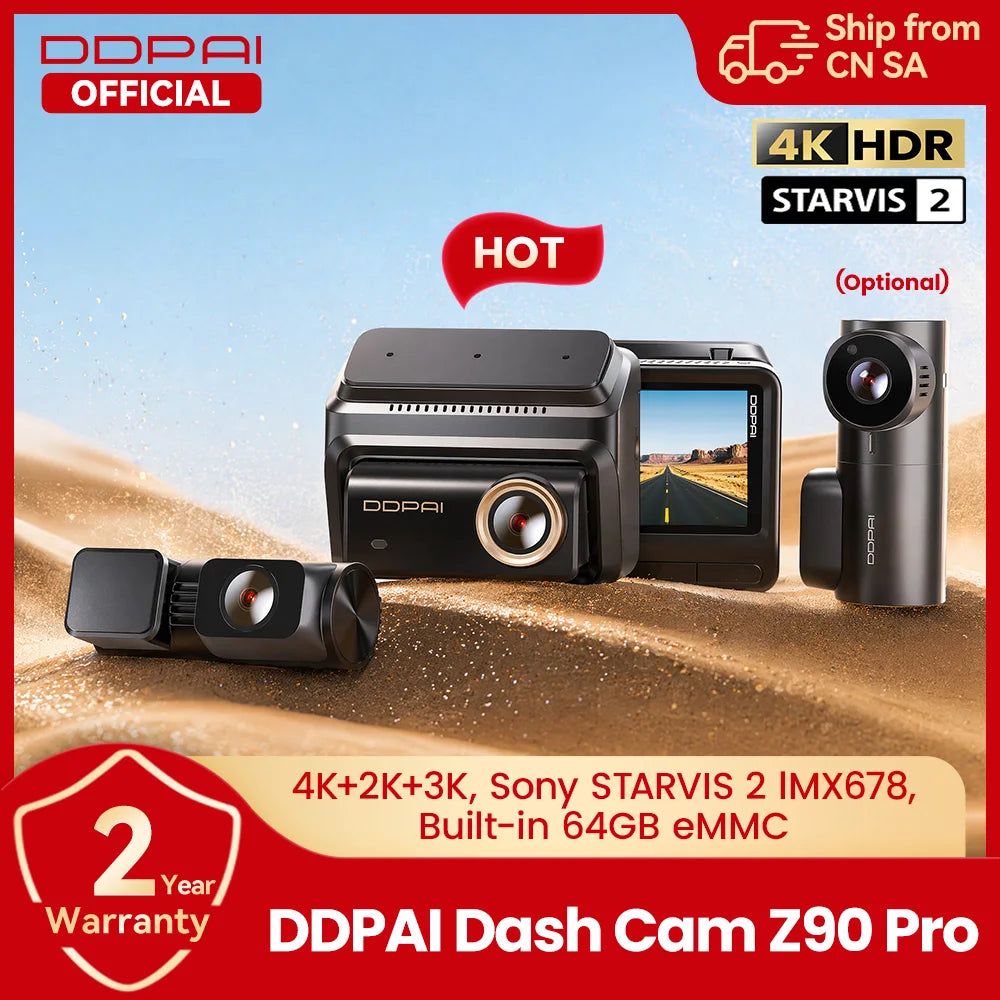 DDPAI New Z90Pro 4K+2K Front and Rear Car Dash Cam Dual HDR Sony Sensor ADAS Parking Mode WiFi 5G Car DVR Camera Video Recorder Car Mobile World