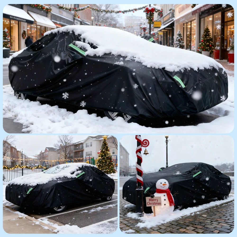 190T Thermal SUV Four-Door Full-Cover Car Cover Winter Snow and Frost Resistant Side Zipper Design Black Universal Fit CM World
