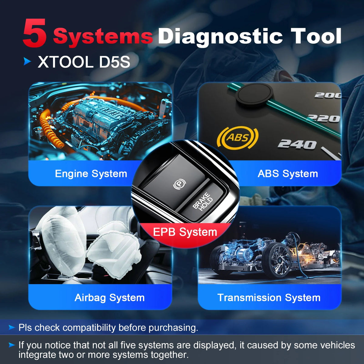 XTOOL D5S Car Diagnostic Tool Gearbox ABS EPB SRS Engine System Scanner 16 Resets Service OBD2 Scanner Free Update FCA CAN FD