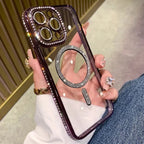New Fashion Glitter Diamond Transparent Case For iPhone 17 16 15 14 13 11 12 Pro Max Funda Magnetic Wireless Charge Bumper Cover