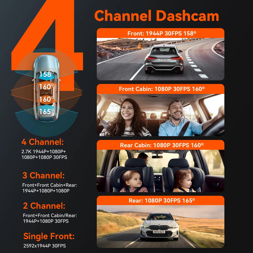 Vantrue N5 DashCam 4 Channel WiFi 360° All Sides  STARVIS 2 IR Night Vision Voice Control GPS Car Dash Cam Support 512GB Max Car Mobile World