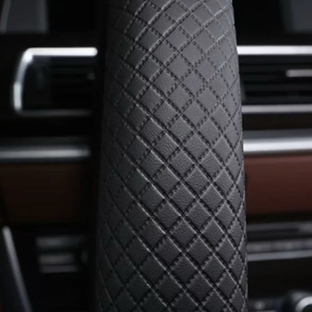 38cm Steering Wheel Cover PU Leather Anti Slip Steer Wheel Protector Breathable Fiber Braid Universal Steering Cover 1pc CM World