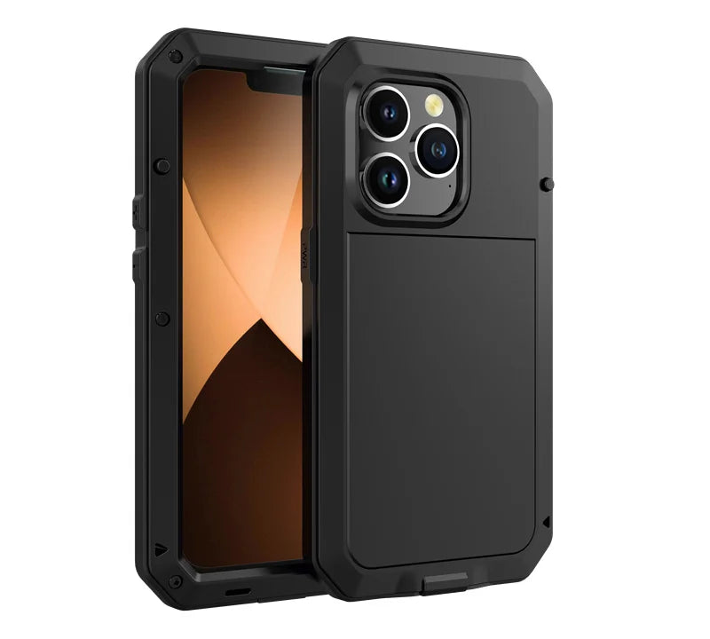 IP54 Waterproof Heavy Duty Metal Case For iPhone 17 Air 16 15 Pro Max 14 Plus 13 12 Mini 11 With Gorilla Glass Cover Fundas