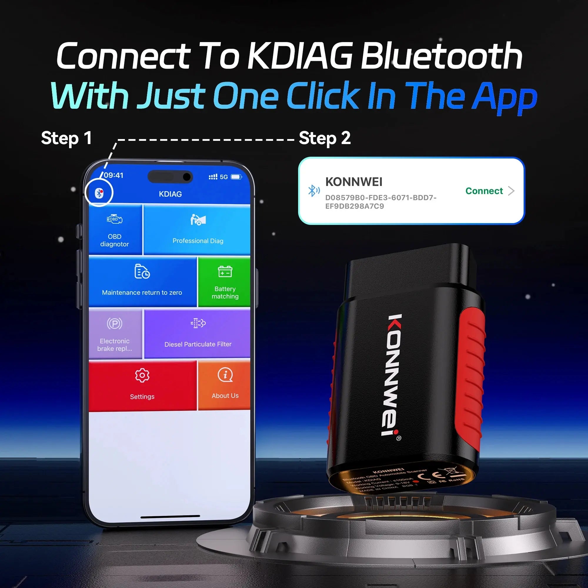 KONNWEi Car OBD2 Scanner Bluetooth Connection APP Control EPB/DPF/OiL/BMS Reset Function Fault Code View Car OBD Diagnostic Tool Car Mobile World