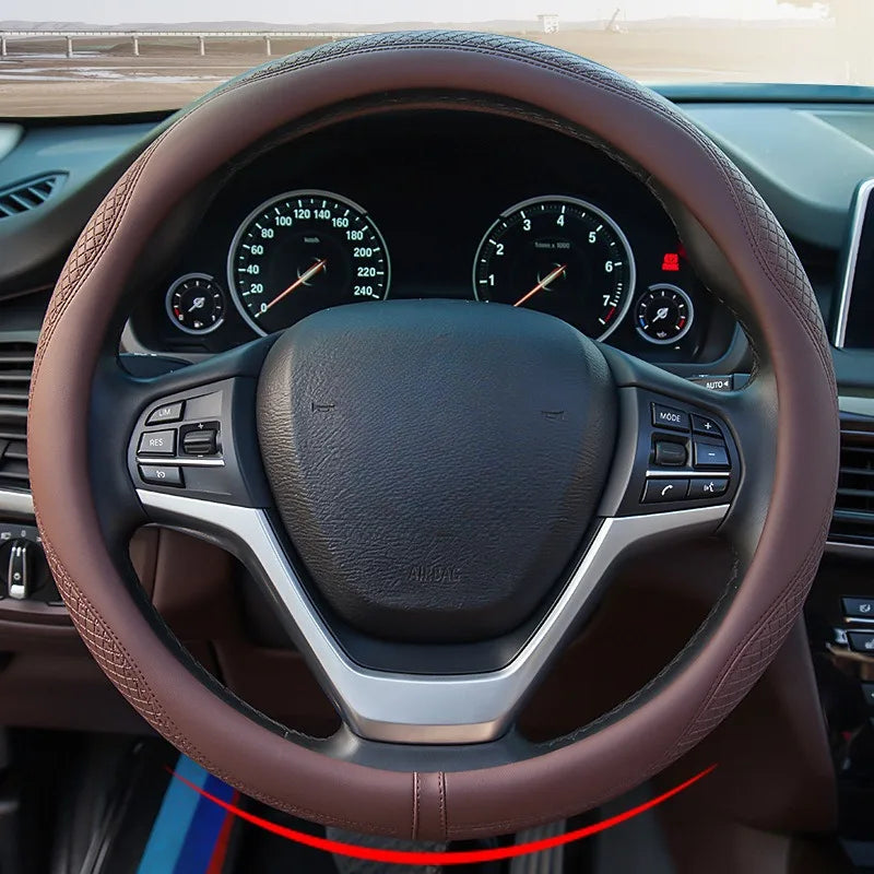 Leather Car Steering Wheel Cover Universal Steering Wheel Covers Car Accessories Interior Non-slip Steering Wheel Grip O/D Type CM World