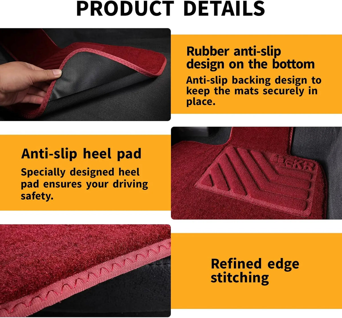 EKR 4Pcs Universal Auto Floor Mats Carpets Car Styling 0.5 inch Thick Polyester Anti-Slip Full Set Carpet Floor Mat For Car Accessories
