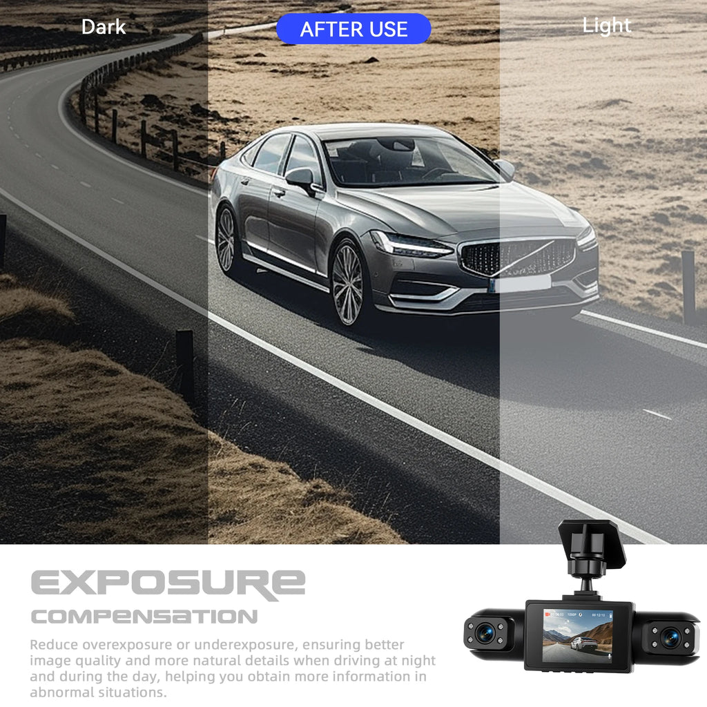 Podofo Four-Channel Car DashCam With 480P Left Interior, Right Interior, and Rear Cameras Car DVR Video Recorder Night Vision Loop Recording, Reversing Help Camera Recorder