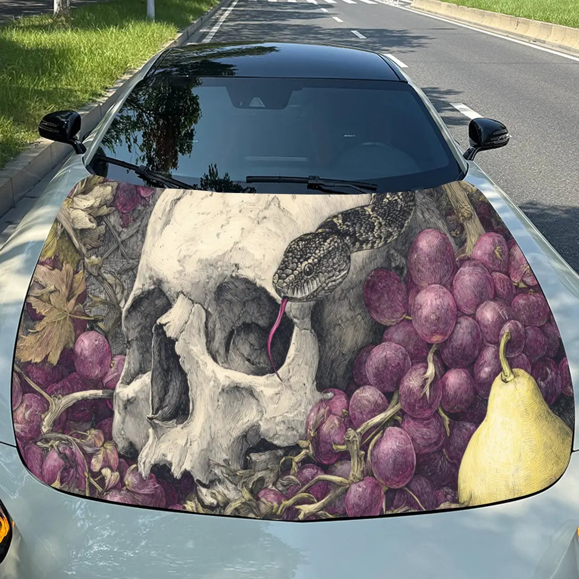 Mysterious Skull & Fruits Car Hood Stickers - Self-Adhesive, Waterproof and Durable Vinyl Wrap, Decorate And Protect Your Car, F