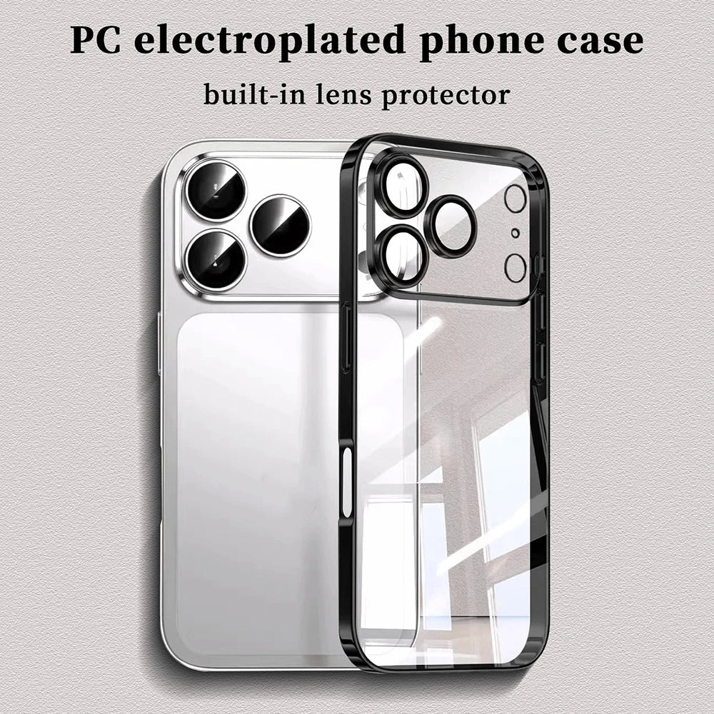 Luxury Plating Transparent Phone Case For iPhone 17 16 15 14 13 Pro Max 17Pro Lens Protection Shockproof Clear Bumper Back Cover Car Mobile World