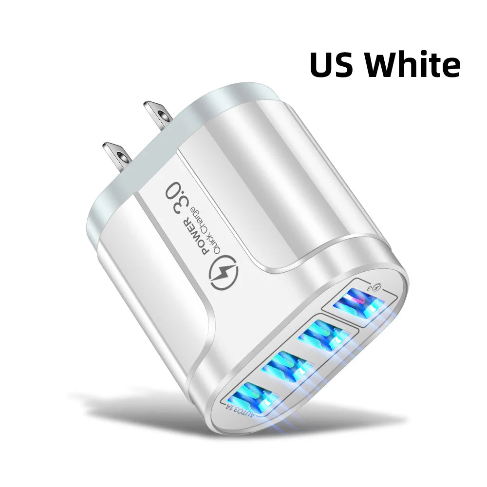 45W USB Charger Fast Charge QC 3.0 Wall Charging For iPhone 12 11 Samsung Xiaomi Mobile 4 3 Ports EU US Plug Adapter Travel Car Mobile World