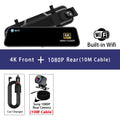 10 Inch 4K 2160P Dash Cam Wifi GPS Car Dvr Dual Lens Dashcam Stream Rear View Mirror IPS Video Drive Recorder Camera Registrar