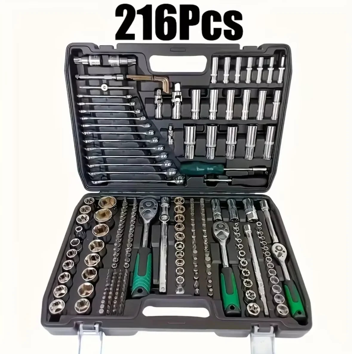 216-Piece Professional Socket Set - 1/2" 3/8" 1/4" Drive SAE & Metric, 72-Tooth Ratchet for Automotive & Home Repair CM World