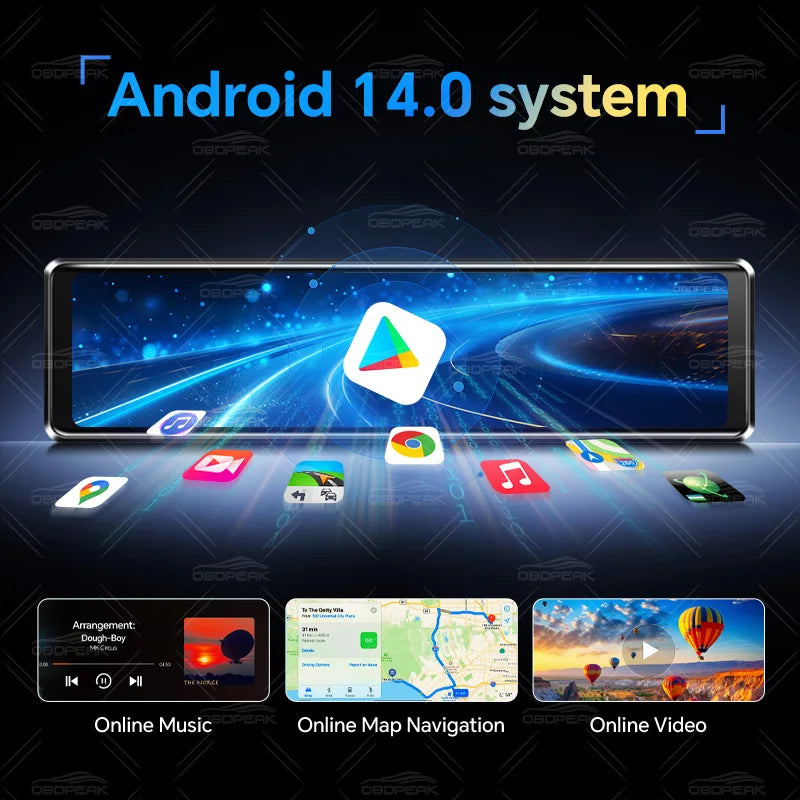 D90 11.26" 4G+64G 4G Android 14 AI Screen GPS Navigation Carplay Android AUTO Dual Lens Dash Cam RearView Mirror Video Recorder
