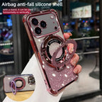 Luxury Plating Clear Glitter Stand Phone Case for IPhone 17 Pro Max 17E Air 16 15 14 Plus 13 Pro Shockproof Four Coner TPU Cover