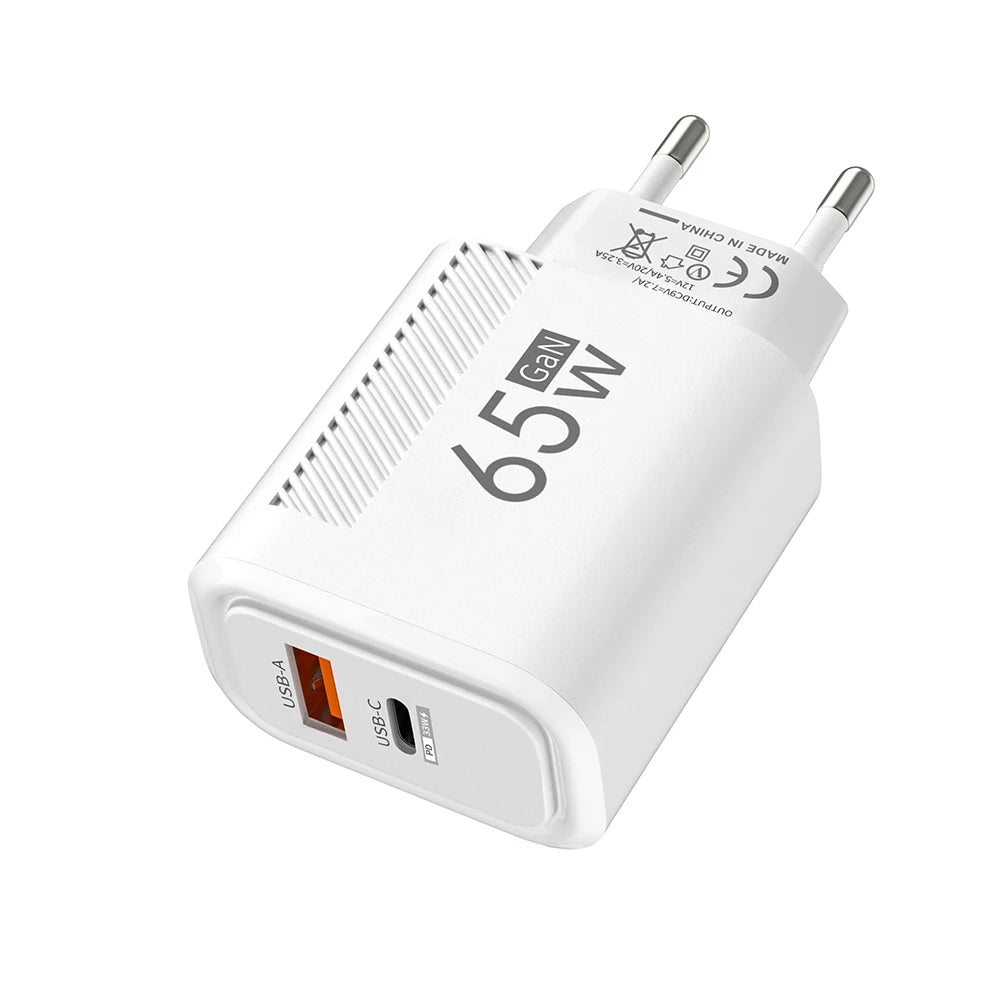 PD 65W GaN Charger USB C Fast Chargering Adapter For Samsung S22 S21 iPhone 14 13 Xiaomi Huawei LG Quick Charge 3.0 USB Charger Car Mobile World