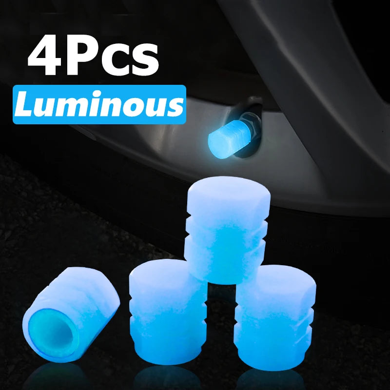Luminous Valve Caps Fluorescent Green Blue Night Glowing Car Motorcycle Bicycle Wheel Styling Tyre Hub Universal Cap Decor 4Pcs CM World