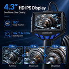 1080P HD Industrial Endoscope Camera with 4.3' IPS Screen 8mm Waterproof Borescope for Car Engine Sewer Pipe Inspection