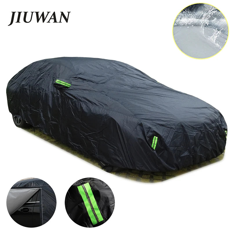 Universal SUV/Sedan Full Car Covers Outdoor Waterproof Sun Rain Snow Protection UV Car Zipper Design Black Car Case Cover S-XXL CM World
