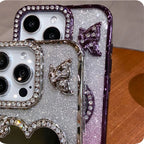 For iPhone 16 Pro Max Luxury Flash Glitter Butterfly Love Mirror Plating Frame Phone Case For iPhone 13 14 15 Plus 17 Air Cover