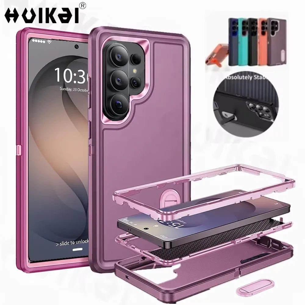 Case For Samsung Galaxy S26 Ultra S25 Edge S24 S23 A16 A56 Body 3 in 1 Shockproof Heavy Duty Anti-Scratch Rugged Kickstand Cover