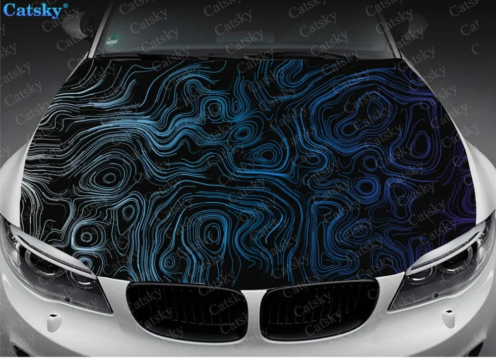 Topographic Pattern Car Hood Vinyl Stickers Wrap Vinyl Film Engine Cover Decals Sticker Universal Car Hood Protective Film