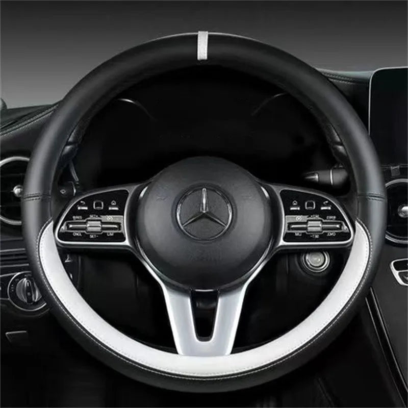 Full Leather Universal Car Steering Wheel Cover Breathable Anti Slip Car Decoration 37-38cm Steering Wheel Cover Accessories CM World