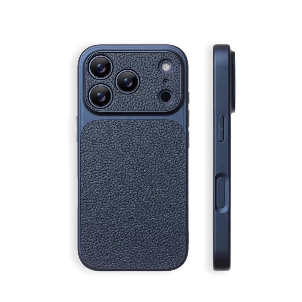 Luxury Lychee Texture Leather Matte Hard Case For iPhone 17 Pro Max 16 15 14 13 12 ProMax Full Lens Protection Back Cover Shell