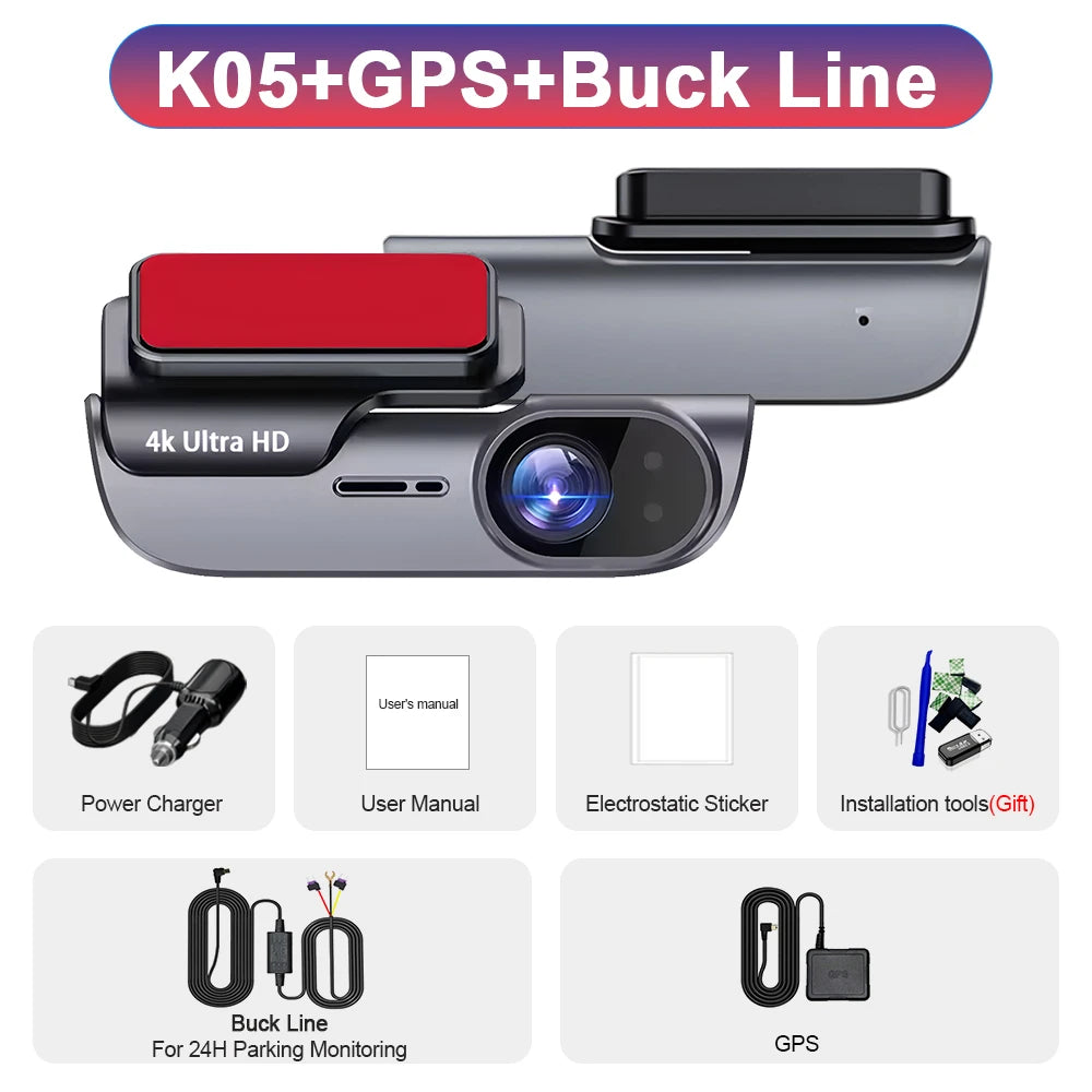 4K UHD Car Dash Camera DVR Night Vision Video Recorder with GPS Wi-Fi 24H Parking Monitoring Support for Vehicle Safety Car Mobile World