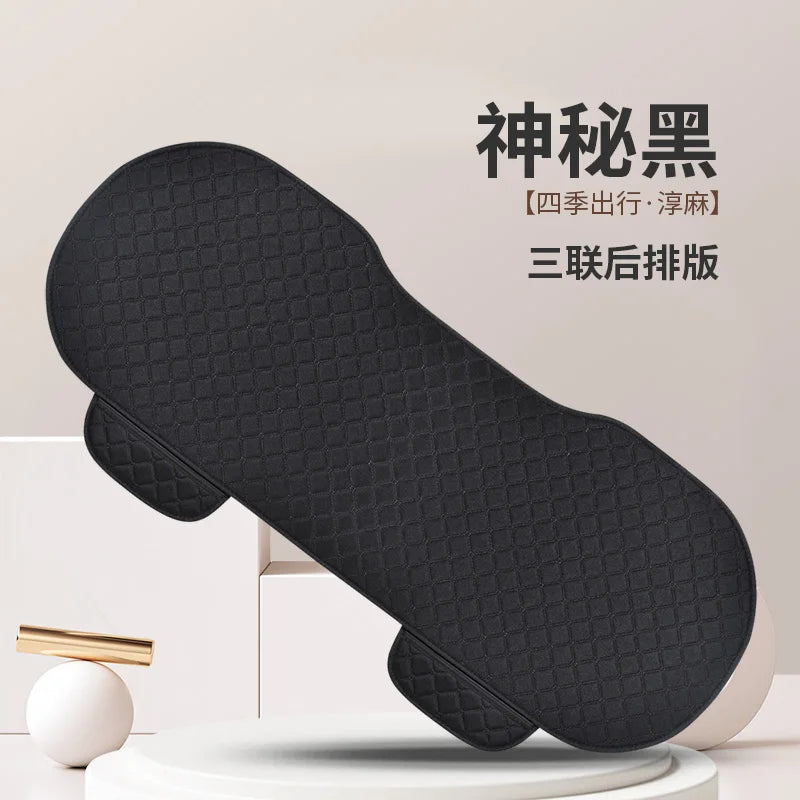 Universal Car Seat Cushion with Backrest Beige Linen Diamond Quilted Four Seasons Breathable Non-slip Auto Seat Cover Protector